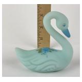 Fenton Hand-Painted Blue Rose Satin Glass Swan Fig