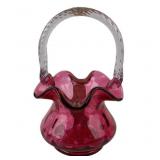 Fenton Cranberry Coin Dot Glass Basket