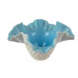 Fenton White Hobnail With Blue Opalescent Ruffled