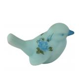 Fenton Hand Painted Blue Rose Satin Glass Bird Fig