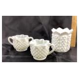 Fenton Hobnail Milk Glass Sugar, Creamer, Vase
