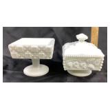 Westmoreland Milk Glass Pedestal Dishes, Lidded Di