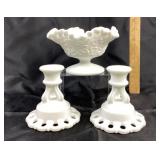 Westmoreland Milk Glass Bowl, Candleholders