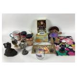 Decorative Candles, Seth Thomas Clock, Dolls, Cat