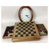 Wooden Chess Set With Storage, Wall Clock