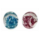 Joe Rice Glass Art Paperweights: Blue, Pink