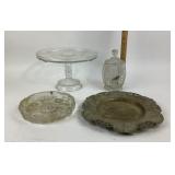 Glass Cake Stand, Crystal Lidded Jar, Ashtray