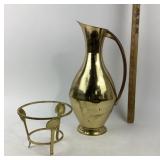 Brass Pitcher With Shell Motif Stand