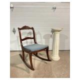 Wood rocking chair, pillar plant stand