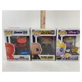 3 Collectible Funko Pops :  DC, Marvel, & Disney