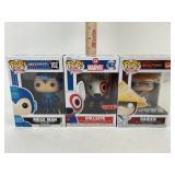 3 Collectible Funko Pops: Marvel Bullseye, Mega