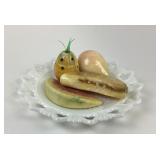 Milk Glass Plate With Stone Fruit Decorations