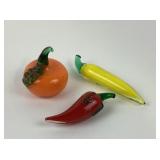 Glass Pumpkin, Red Pepper, Yellow Pepper Figurines