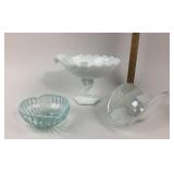Milk Glass Pedestal Bowl, Fenton Aqua Opalescent B
