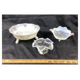 Footed Opalescent Glass Bowls, Ruffled Dishes