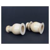 (2) antique carved bone candlestick tops 19th