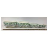 German Ceramic Mixing Bowls With Green Pattern
