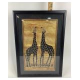Framed African Banana Leaf Giraffe Artwork