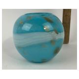 Blue Art Glass Vase with Gold Accents