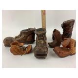 Carved Wooden Candle Holder Boots