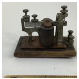 Early Telegraph Sounder On Wooden Base