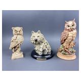 Owl, wolf statues