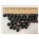 38 Vintage Marbles Black glass colored swirls