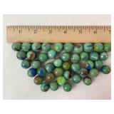 42 Vintage Marbles Green glass multi colored