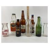 Glass Milk Bottles, Beer Bottles, DeKuyper Rock &