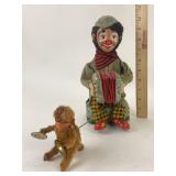 Alps Tin-Litho Clown With Monkey Wind-Up Toy
