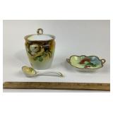 Hand Painted Nippon Porcelain Dish, Condiment Jar