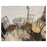 Starburst design patio table, chairs, cane chair