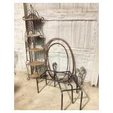 Wrought iron, wicker shelf, coffee table frames