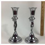 Art Deco Chrome-Plated Weeping Woman Candlesticks
