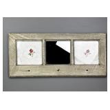 Rustic windowpane framed mirror, rose doilies