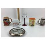 Glass Dish, Ceramic Mugs, Avon Stein