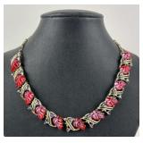 STAR Red lucite and Aurora borealis rhinestone