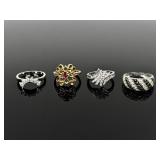 (4) sterling & stone rings, sizes 6.75, 7, 7.75,