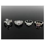 (4) sterling & stone rings, sizes 6.5, 6.85 (2),
