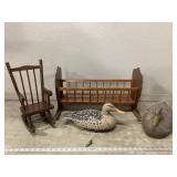 Ariduk Duck Decoy, Wooden Doll Cradle & Rocking Ch
