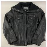 Brownley Black Faux Leather Jacket with Knit Colla