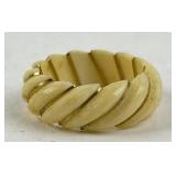 14k gold & carved bone ring, marked 14K on inlaid