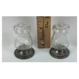 Quaker Silver Glass Etched Salt Shakers, Sterling