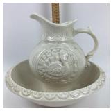 McCoy White Ceramic Pitcher And Basin Set With Tur
