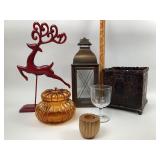 Italian Glass Pumpkin Jar, Candle Lantern, Iron Pl