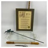 Framed Poem, Glass Tray, Rolling Pin Handles, Scis
