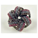 Monet Red Pink and Purple rhinestone ribbon wreath