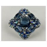Square Blue Sapphire Colored rhinestone brooch