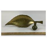 Solid Brass Leaf Tray, Miniature Indian Floral Vas