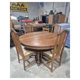 Oak Pedestal Dining Table On Wheels With Four